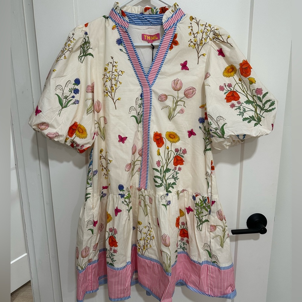 THML Cream Cotton Dress with Pink, Red and Yellow Floral Print